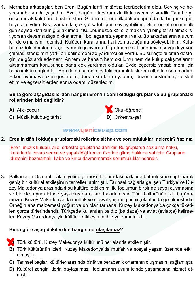 5. Sınıf Sosyal Bilgiler 1. Kitap Sayfa 45 46 47 50 51 Cevapları Meb
