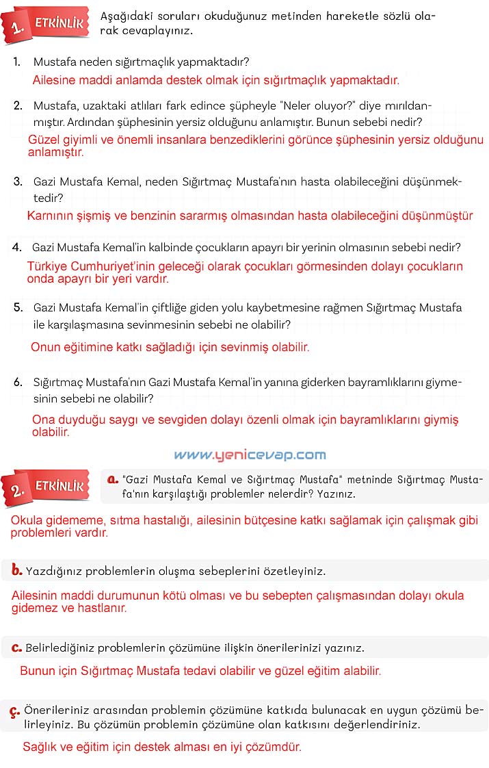 5. Sınıf Türkçe 1. Kitap Sayfa 103 104 105 106 107 Cevapları Meb