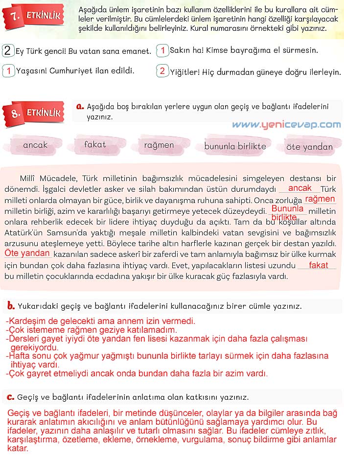 5. Sınıf Türkçe 1. Kitap Sayfa 103 104 105 106 107 Cevapları Meb