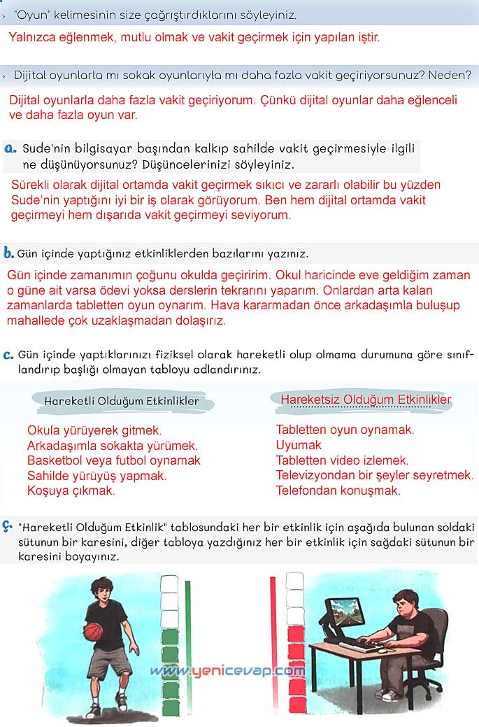 5. Sınıf Türkçe 1. Kitap Sayfa 12 13 14 15 Cevapları Meb