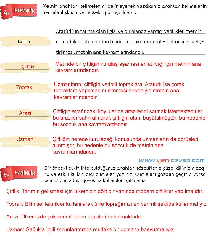 5. Sınıf Türkçe 1. Kitap Sayfa 117 120 122 123 124 125 Cevapları Meb