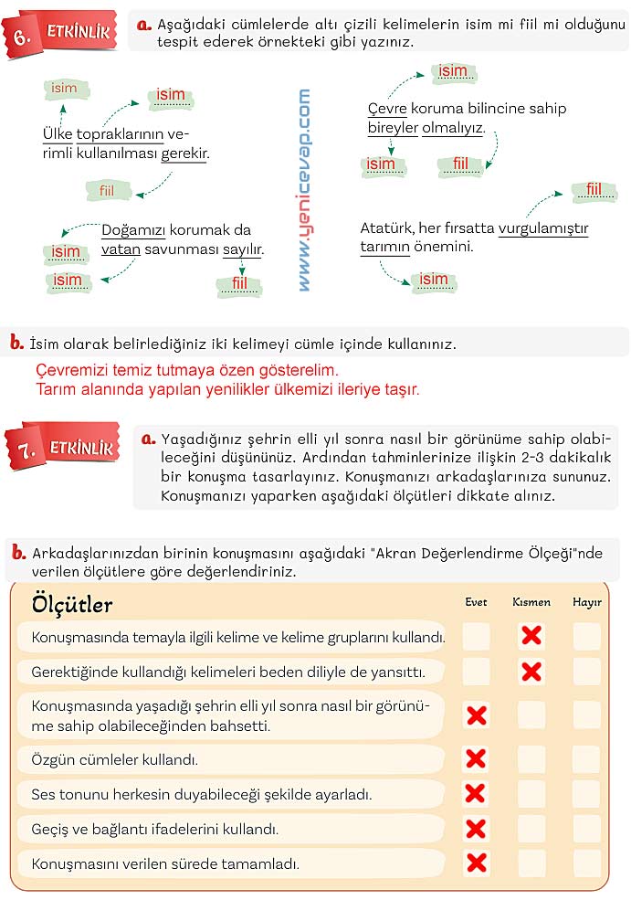5. Sınıf Türkçe 1. Kitap Sayfa 117 120 122 123 124 125 Cevapları Meb
