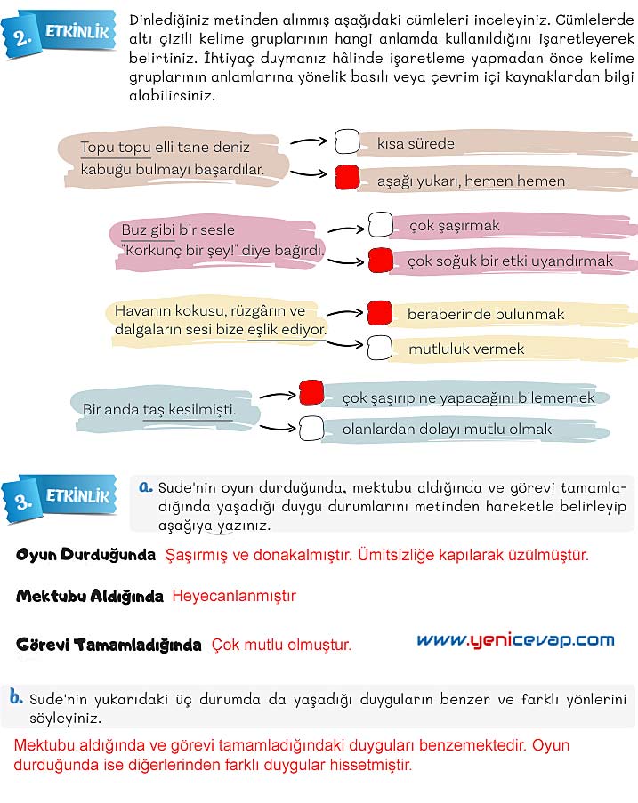 5. Sınıf Türkçe 1. Kitap Sayfa 12 13 14 15 Cevapları Meb