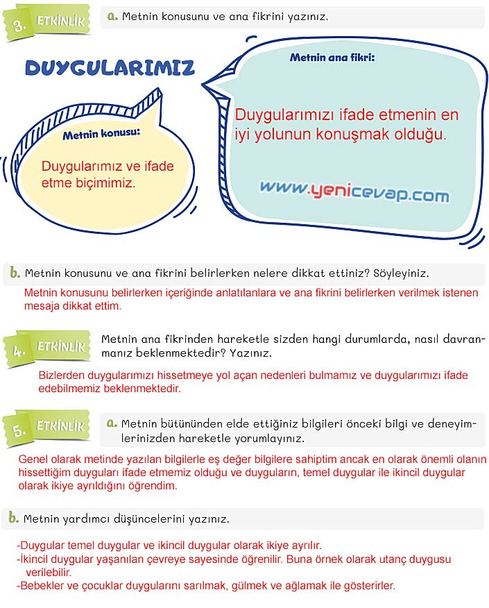 5. Sınıf Türkçe 1. Kitap Sayfa 138 139 140 141 142 Cevapları Meb