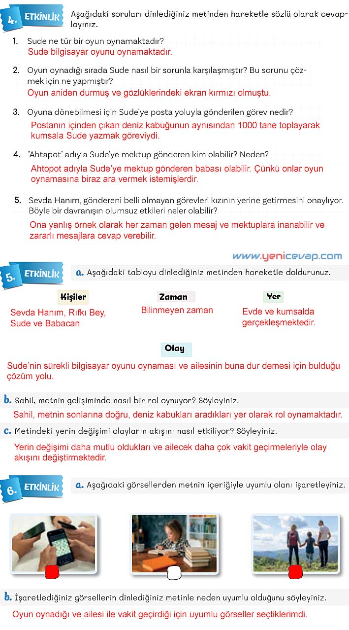 5. Sınıf Türkçe 1. Kitap Sayfa 12 13 14 15 Cevapları Meb