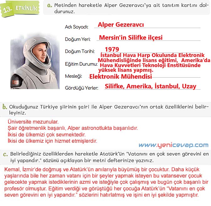 5. Sınıf Türkçe 1. Kitap Sayfa 167 169 170 171 Cevapları Meb