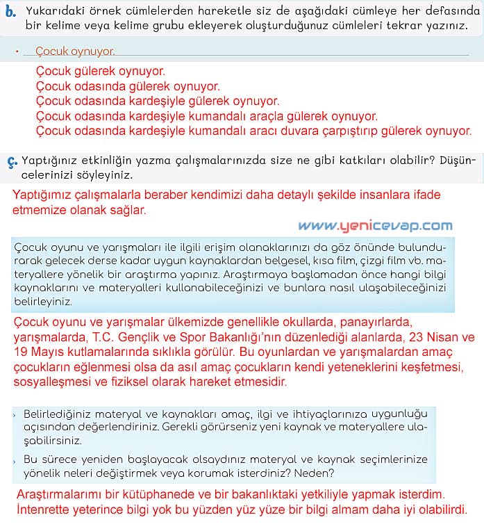 5. Sınıf Türkçe 1. Kitap Sayfa 16 17 20 21 Cevapları Meb