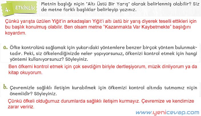 5. Sınıf Türkçe 1. Kitap Sayfa 172 173 174 175 178 Cevapları Meb