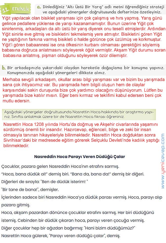 5. Sınıf Türkçe 1. Kitap Sayfa 179 180 183 184 185 Cevapları Meb
