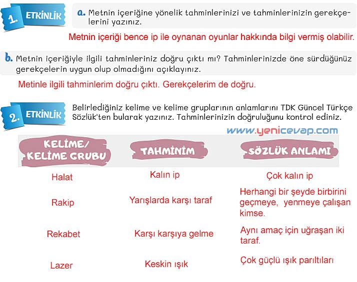 5. Sınıf Türkçe 1. Kitap Sayfa 35 36 37 38 41 Cevapları Meb