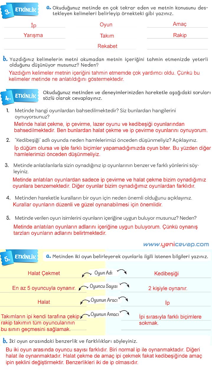 5. Sınıf Türkçe 1. Kitap Sayfa 42 43 44 45 Cevapları Meb