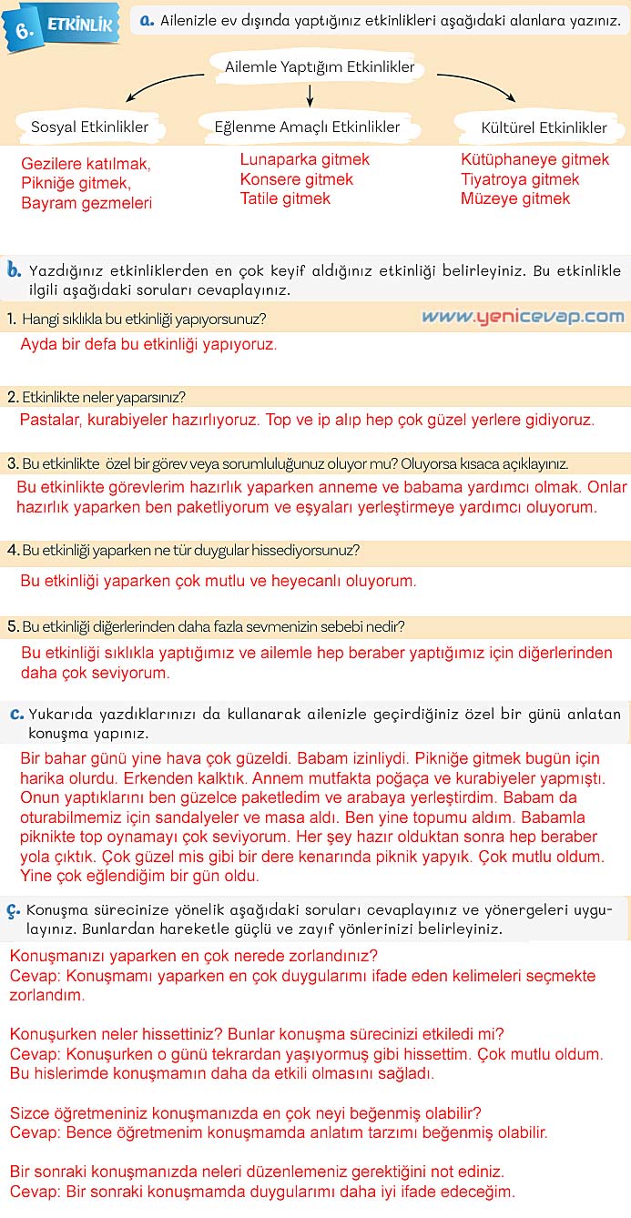 5. Sınıf Türkçe 1. Kitap Sayfa 42 43 44 45 Cevapları Meb