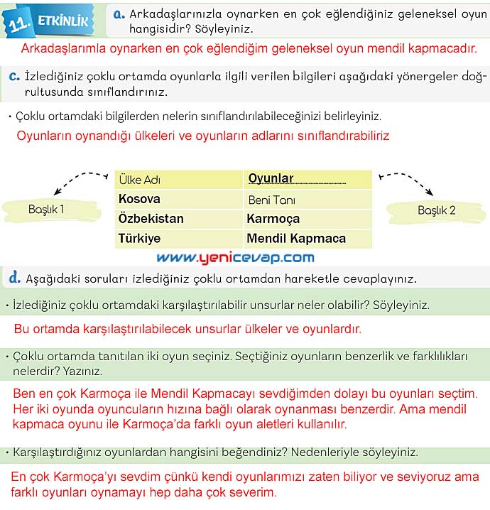 5. Sınıf Türkçe 1. Kitap Sayfa 47 48 49 51 Cevapları Meb