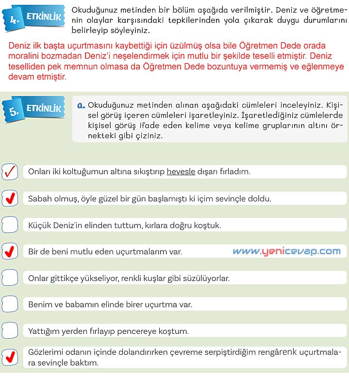 5. Sınıf Türkçe 1. Kitap Sayfa 52 56 57 58 Cevapları Meb