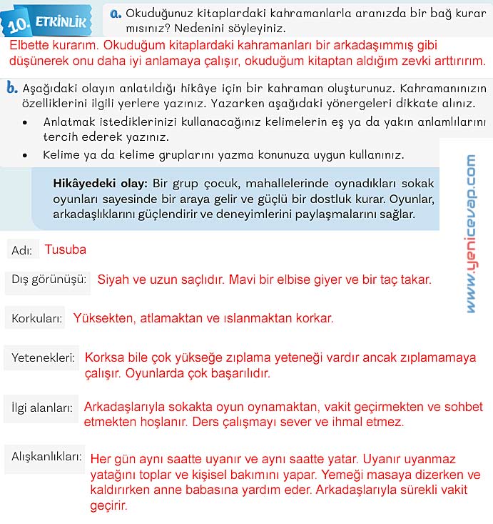 5. Sınıf Türkçe 1. Kitap Sayfa 65 66 68 69 70 Cevapları Meb