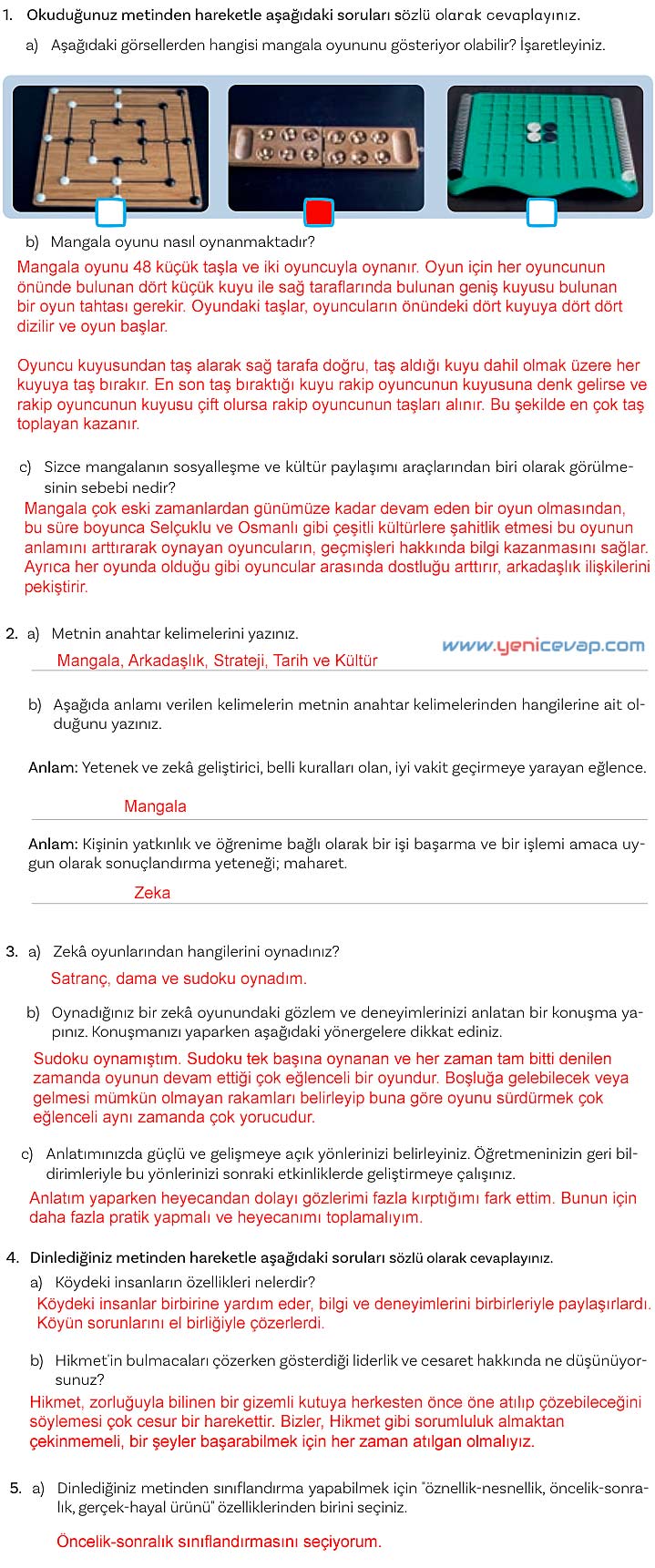 5. Sınıf Türkçe 1. Kitap Sayfa 71 73 74 75 76 Cevapları Meb