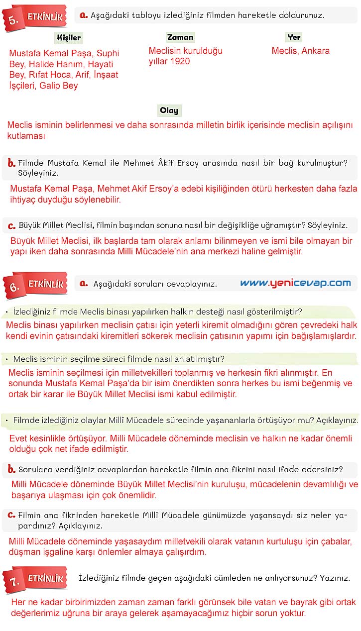 5. Sınıf Türkçe 1. Kitap Sayfa 83 84 85 86 Cevapları Meb