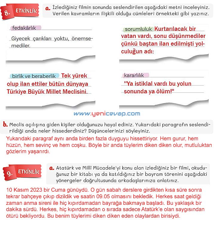 5. Sınıf Türkçe 1. Kitap Sayfa 83 84 85 86 Cevapları Meb