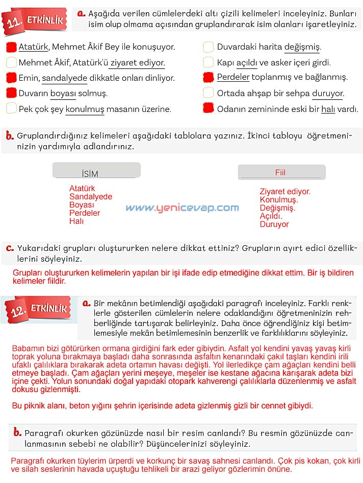 5. Sınıf Türkçe 1. Kitap Sayfa 87 88 89 90 93 Cevapları Meb