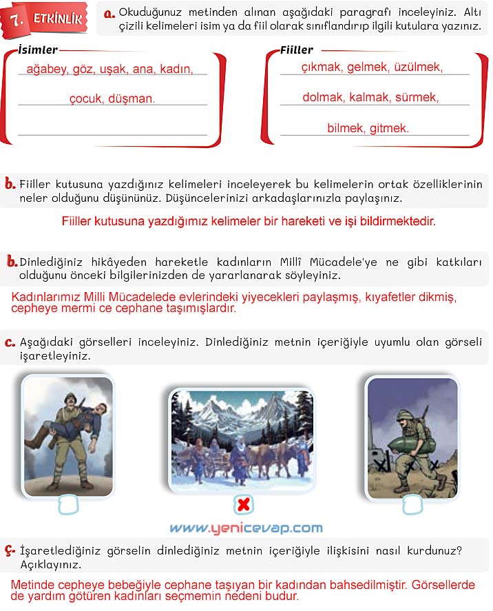 5. Sınıf Türkçe 1. Kitap Sayfa 94 95 96 97 98 100 Cevapları Meb