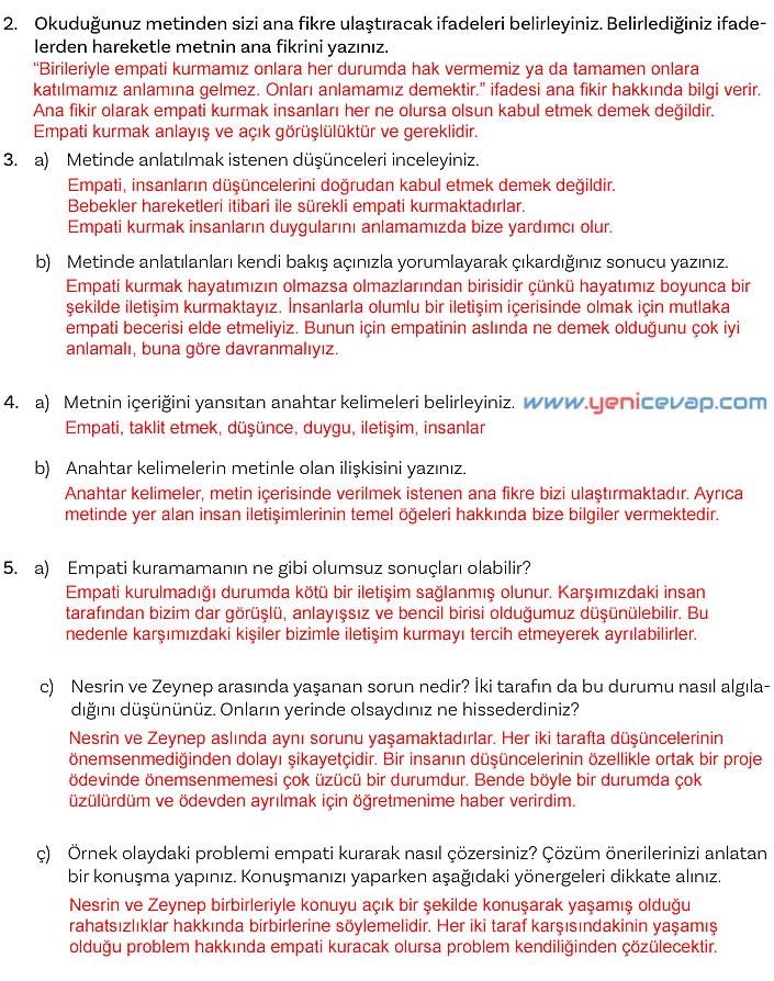5. Sınıf Türkçe 2. Kitap Sayfa 104 105 106 107 108 Cevapları Meb
