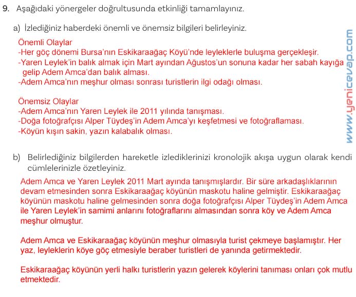 5. Sınıf Türkçe 2. Kitap Sayfa 109 110 111 114 Cevapları Meb
