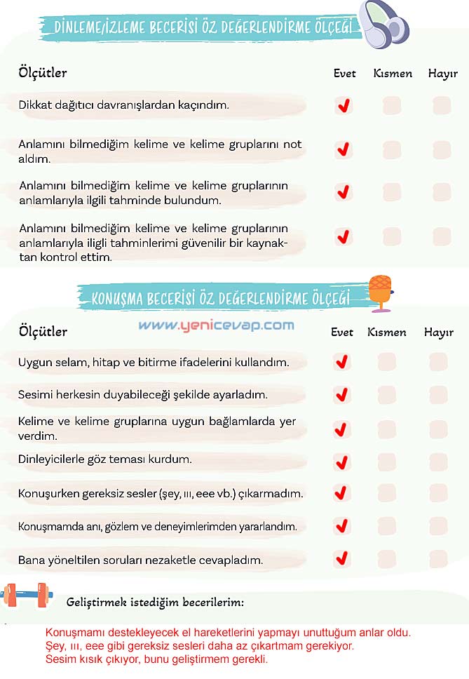 5. Sınıf Türkçe 2. Kitap Sayfa 109 110 111 114 Cevapları Meb