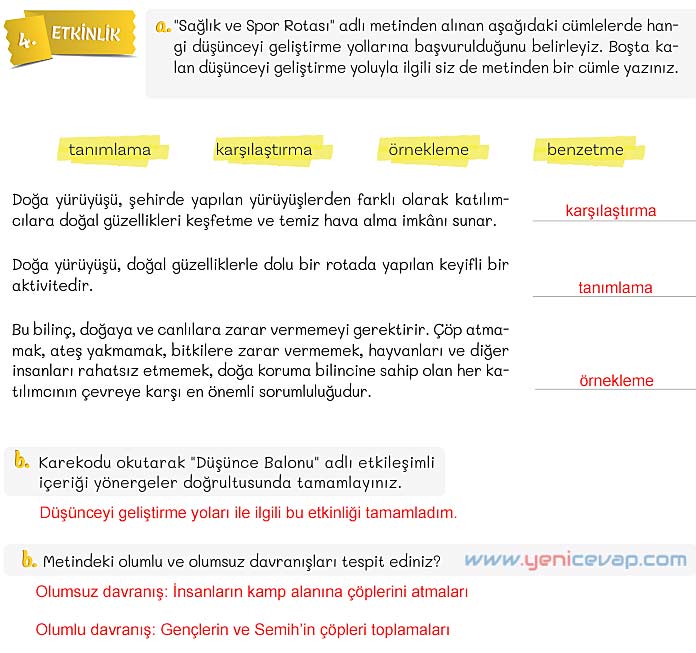 5. Sınıf Türkçe 2. Kitap Sayfa 116 117 118 119 Cevapları Meb