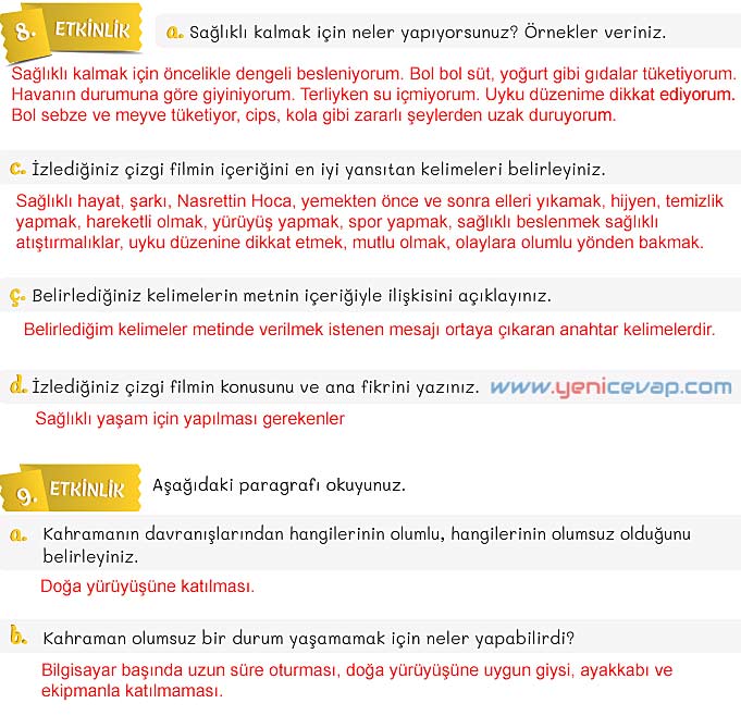 5. Sınıf Türkçe 2. Kitap Sayfa 120 121 122 123 124 Cevapları Meb