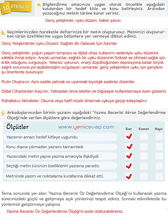 5. Sınıf Türkçe 2. Kitap Sayfa 120 121 122 123 124 Cevapları Meb