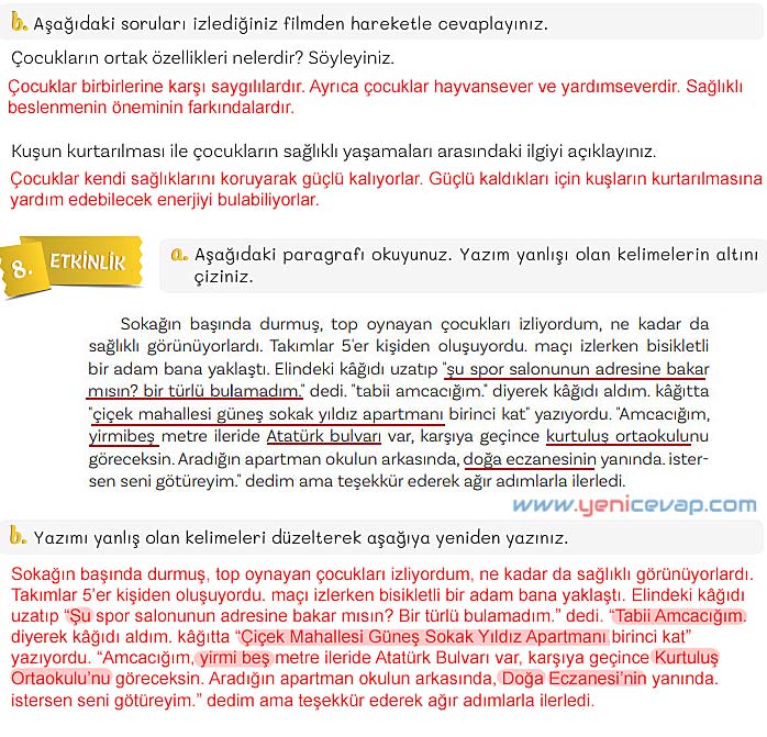 5. Sınıf Türkçe 2. Kitap Sayfa 133 134 135 136 Cevapları Meb