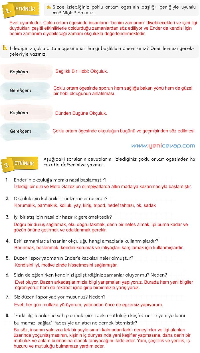 5. Sınıf Türkçe 2. Kitap Sayfa 137 138 139 140 Cevapları Meb
