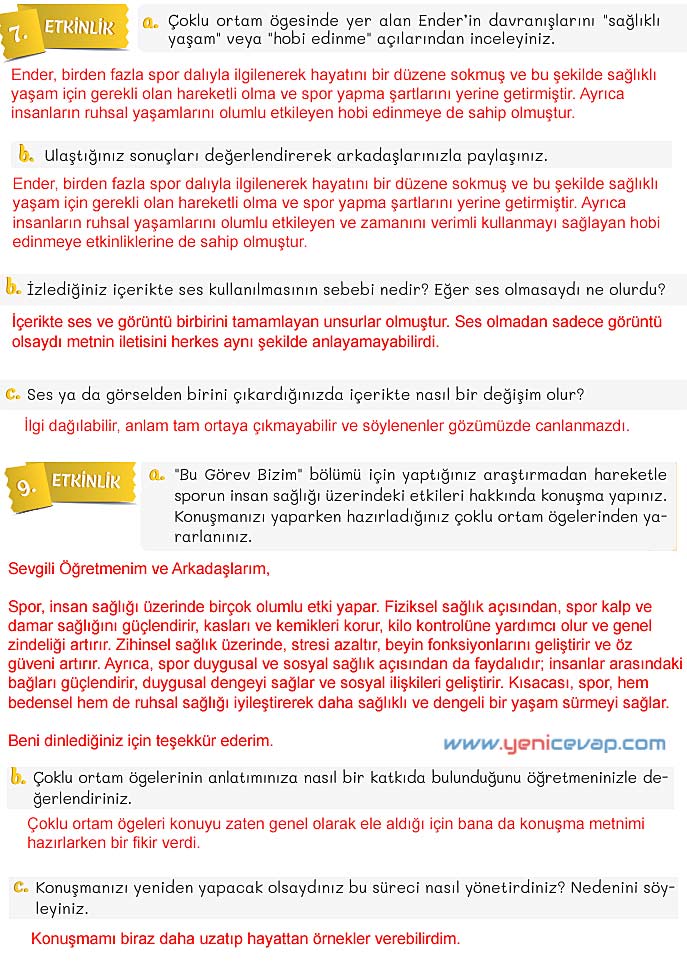 5. Sınıf Türkçe 2. Kitap Sayfa 137 138 139 140 Cevapları Meb