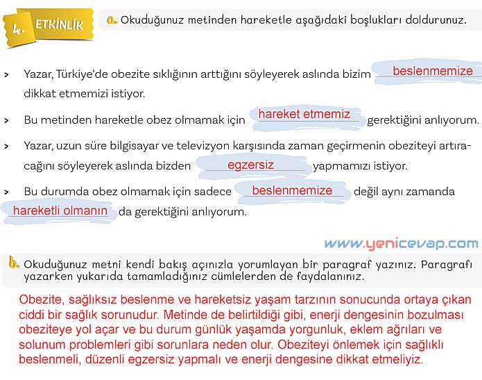 5. Sınıf Türkçe 2. Kitap Sayfa 142 143 144 145 Cevapları Meb