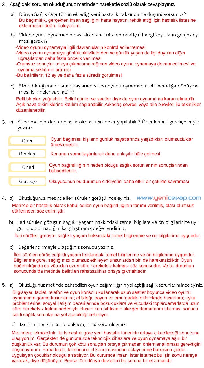 5. Sınıf Türkçe 2. Kitap Sayfa 152 153 154 155 Cevapları Meb