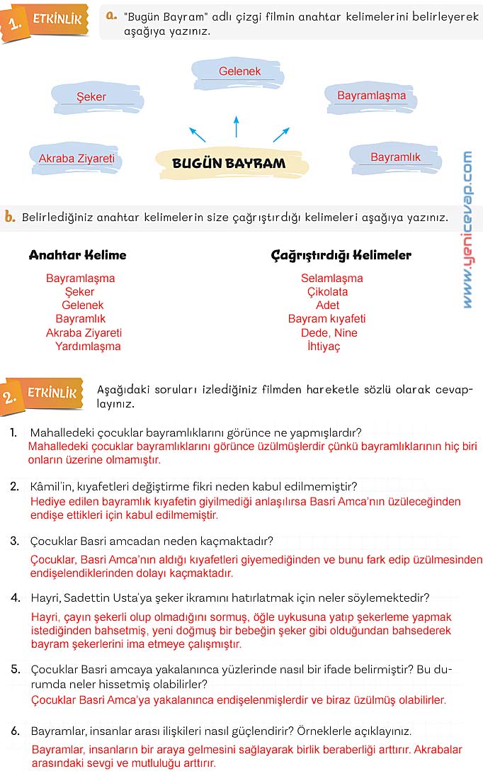 5. Sınıf Türkçe 2. Kitap Sayfa 21 22 23 24 Cevapları Meb