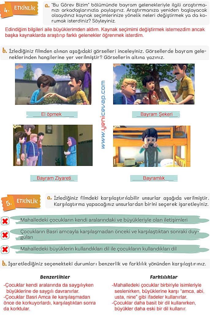 5. Sınıf Türkçe 2. Kitap Sayfa 25 26 27 28 Cevapları Meb