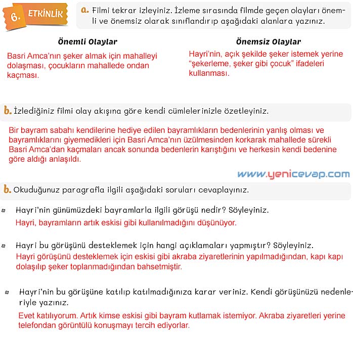 5. Sınıf Türkçe 2. Kitap Sayfa 25 26 27 28 Cevapları Meb