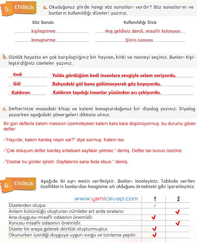 5. Sınıf Türkçe 2. Kitap Sayfa 33 34 35 36 Cevapları Meb