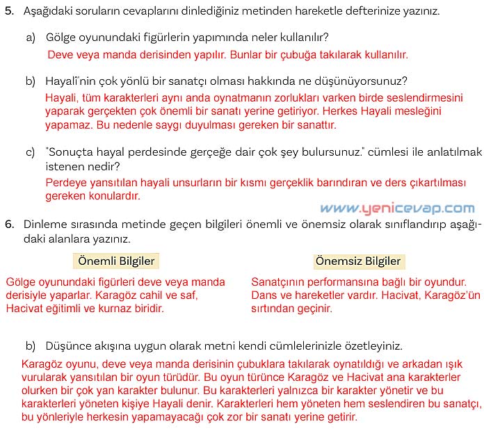 5. Sınıf Türkçe 2. Kitap Sayfa 60 61 62 63 64 Cevapları Meb