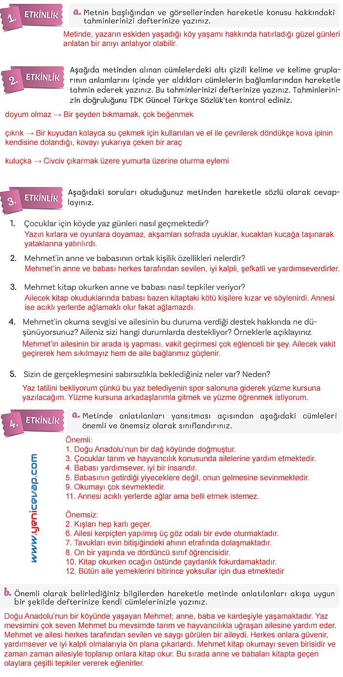 5. Sınıf Türkçe 2. Kitap Sayfa 77 78 79 80 82 Cevapları Meb