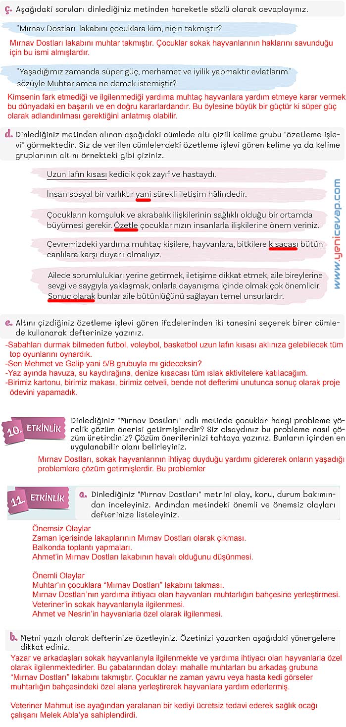5. Sınıf Türkçe 2. Kitap Sayfa 83 84 85 86 Cevapları Meb