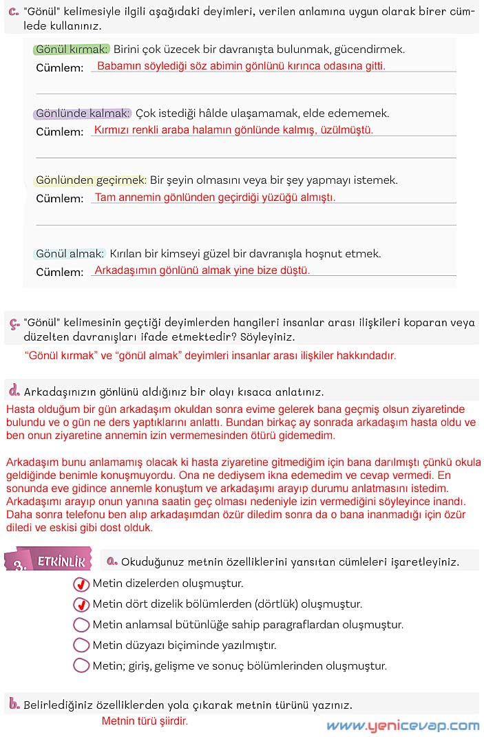 5. Sınıf Türkçe 2. Kitap Sayfa 87 88 89 90 Cevapları Meb