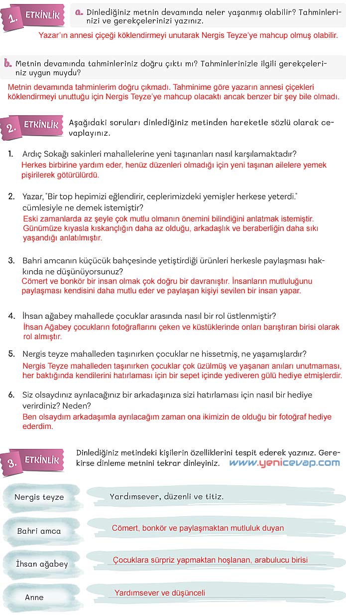 5. Sınıf Türkçe 2. Kitap Sayfa 95 96 97 98 Cevapları Meb