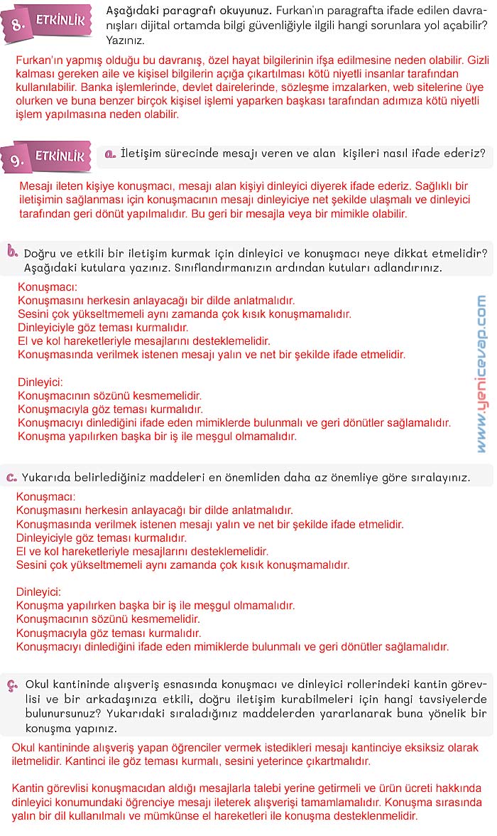 5. Sınıf Türkçe 2. Kitap Sayfa 95 96 97 98 Cevapları Meb