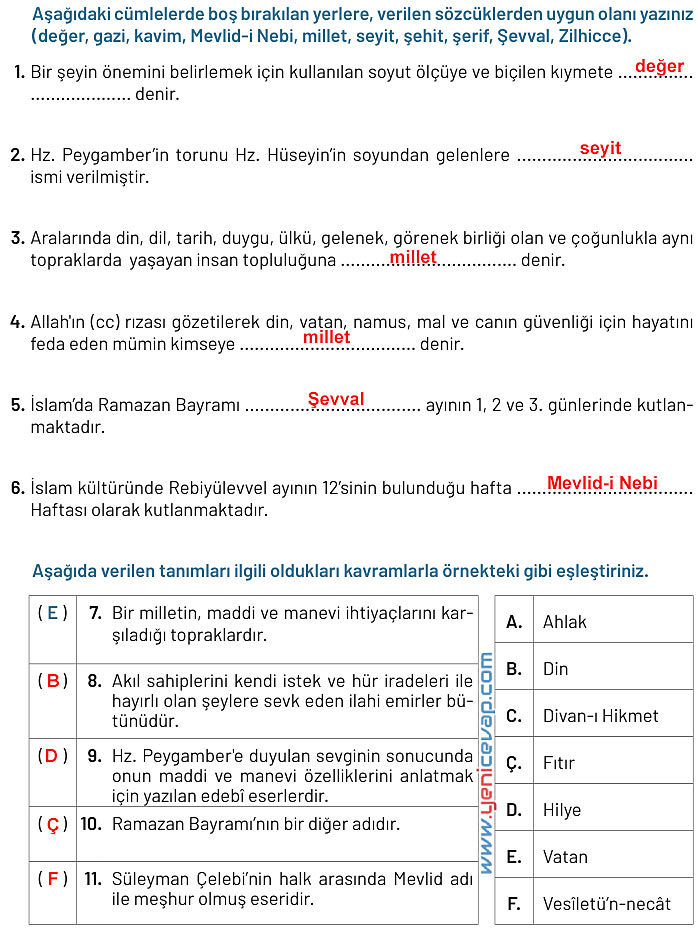 6. Sınıf Din Kültürü Kitabı Sayfa 130 135 137 141 142 143 144 145 Cevapları Meb