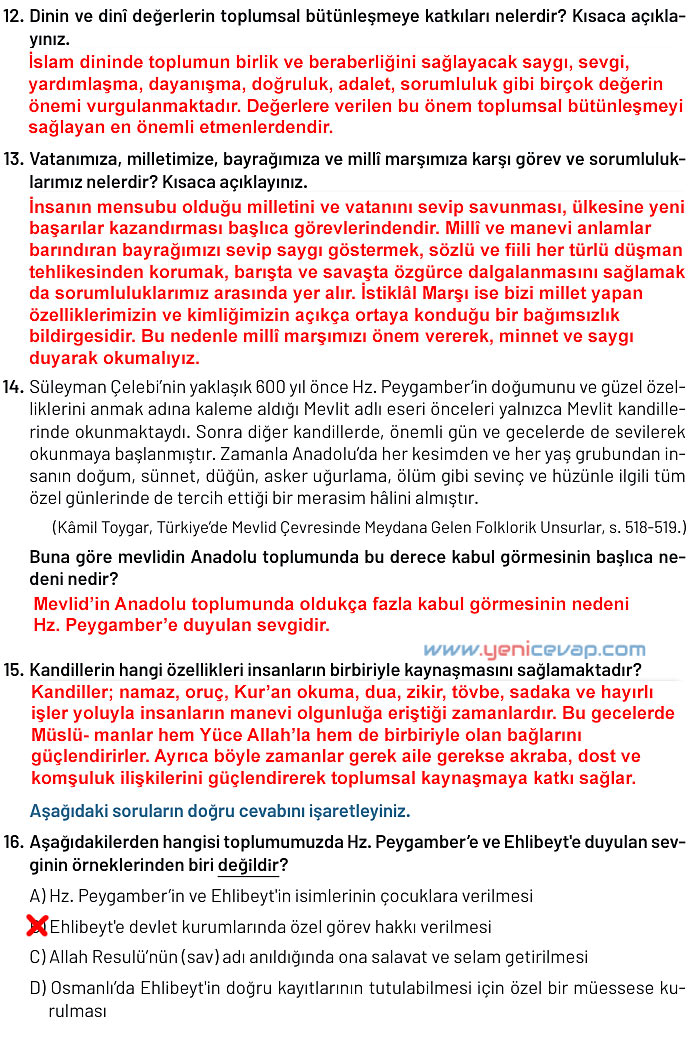 6. Sınıf Din Kültürü Kitabı Sayfa 130 135 137 141 142 143 144 145 Cevapları Meb