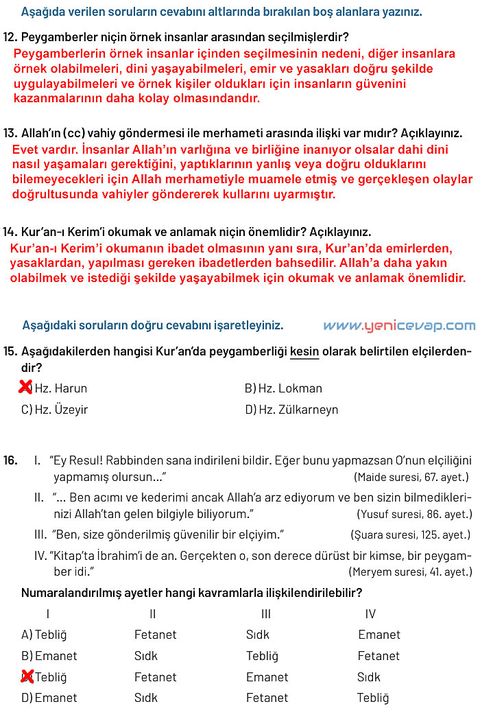 6. Sınıf Din Kültürü Kitabı Sayfa 40 41 42 43 44 49 Cevapları Meb