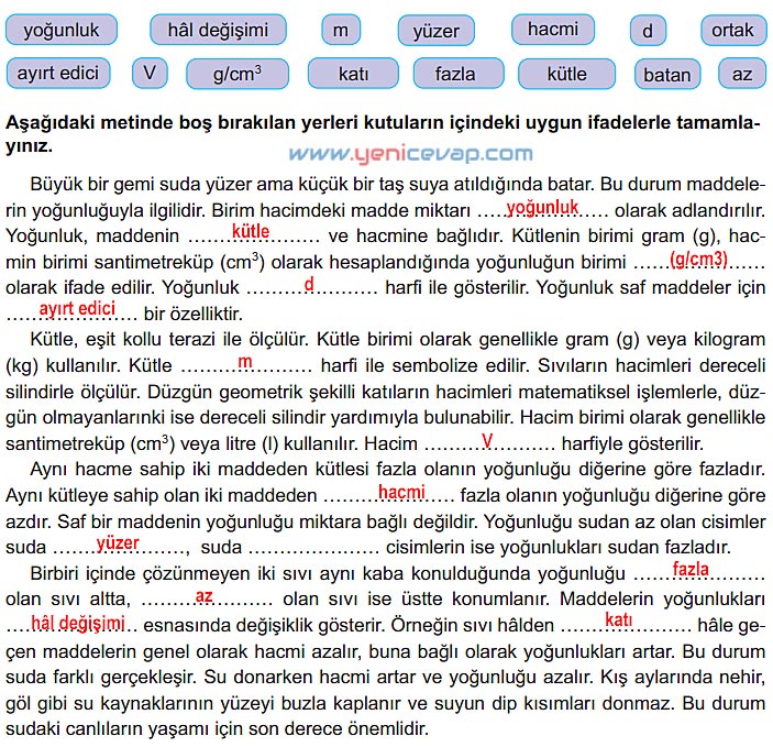 6. Sınıf Fen Bilimleri Kitabı Sayfa 103 104 105 106 107 Cevapları Meb