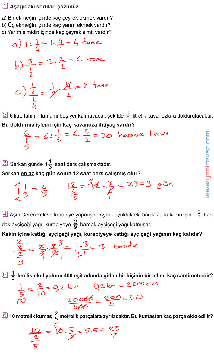 6. Sınıf Matematik Kitabı Sayfa 104 111 112 119 125 Cevapları Meb